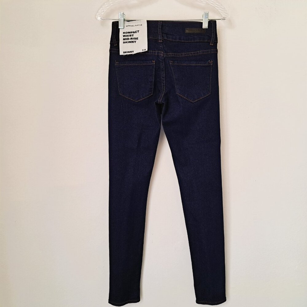Kendall & Kylie Kompact Mid-Rise Juniors Skinny Jeans Dark Blue Size 1/2… - Picture 2 of 14